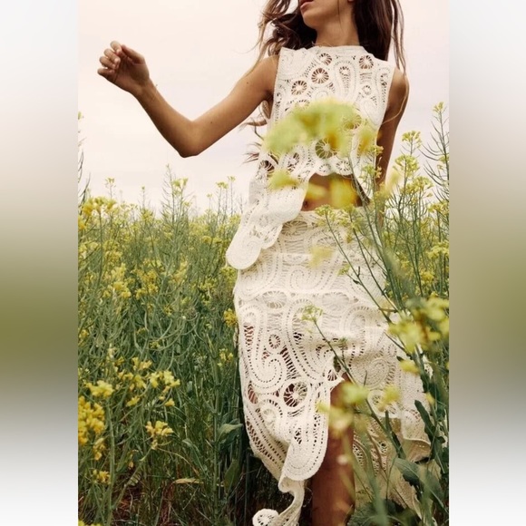 NEW ZARA COTTON ASYMMETRIC CROCHET STRAW SKIRT SZ S REF 2712/012 - Picture 2 of 16